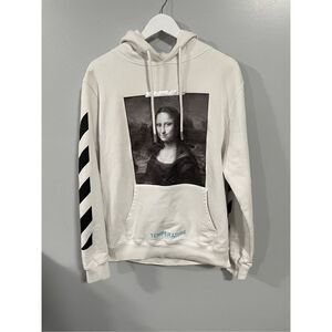 Off-White White Diag Monalisa Print Cotton Hooded Sweatshirt S Authentic NWOT